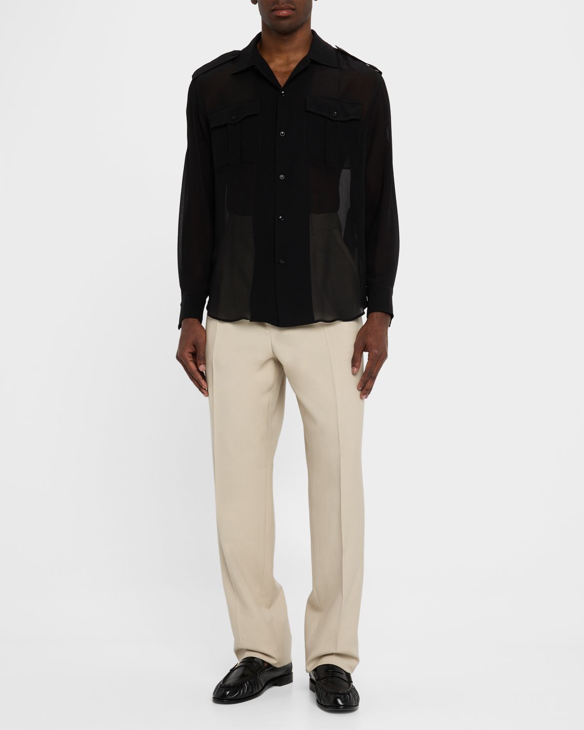 Saint Laurent Men 's Pleated Tuxedo Pants