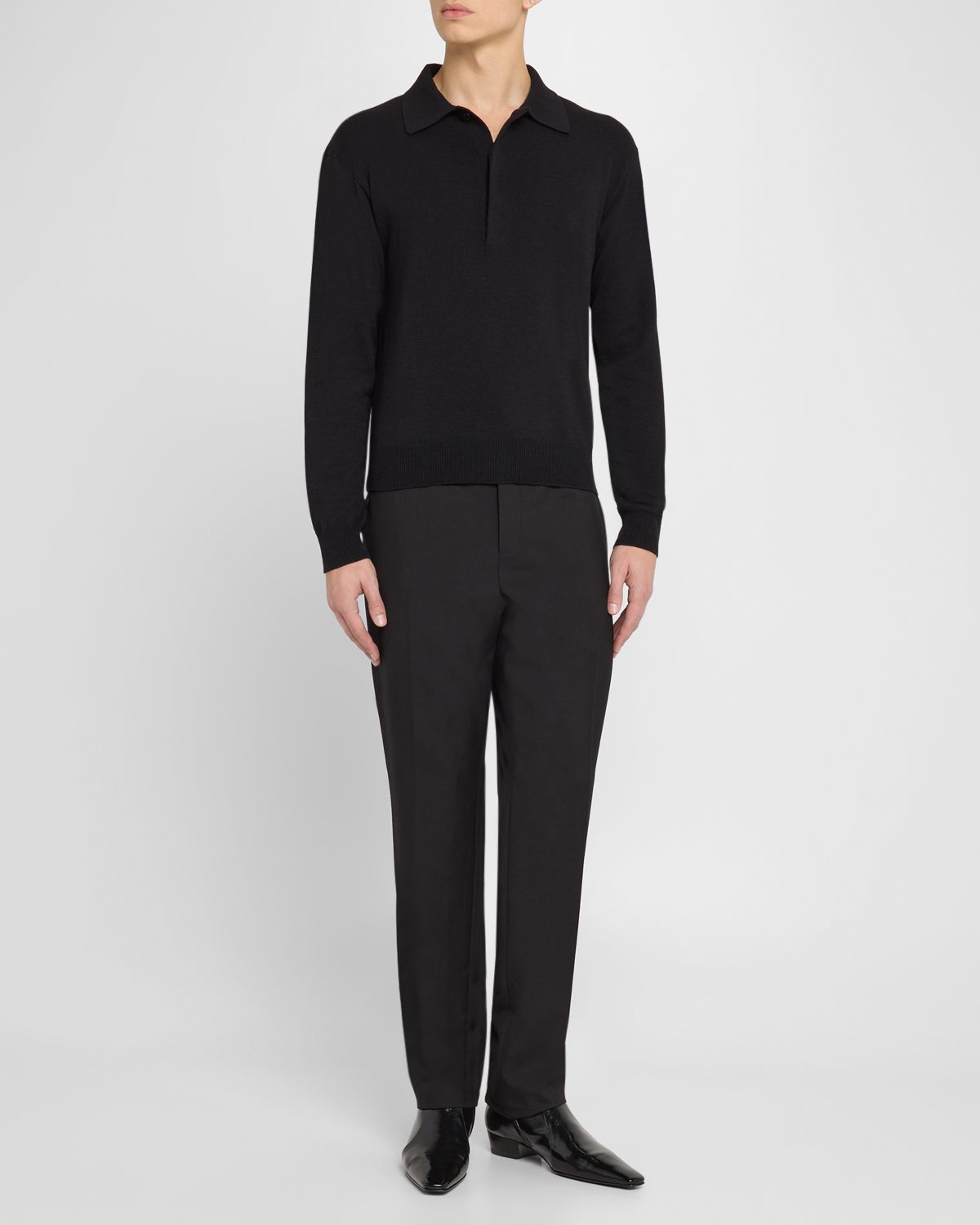 Saint Laurent Men 's Solid Knit Polo Shirt
