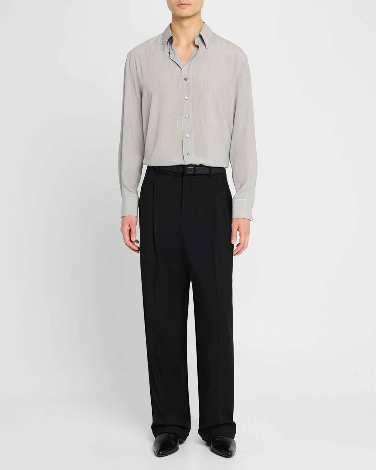 Saint Laurent Men 's Micro-Striped Silk Sport Shirt