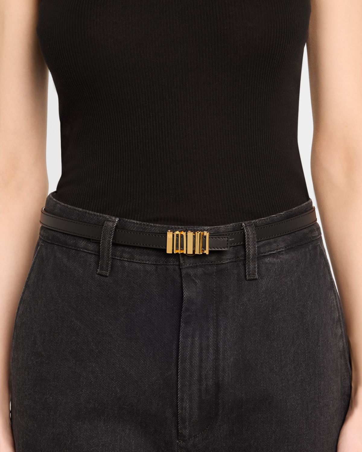 Loewe Graphic Buckle Leather Skinny Belt