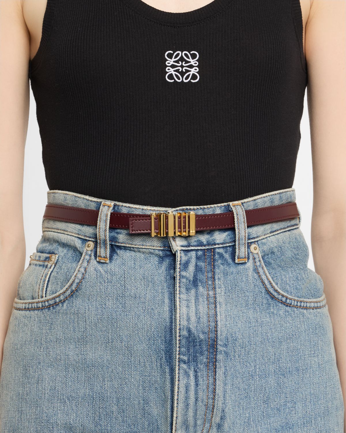 Loewe Graphic Buckle Leather Skinny Belt