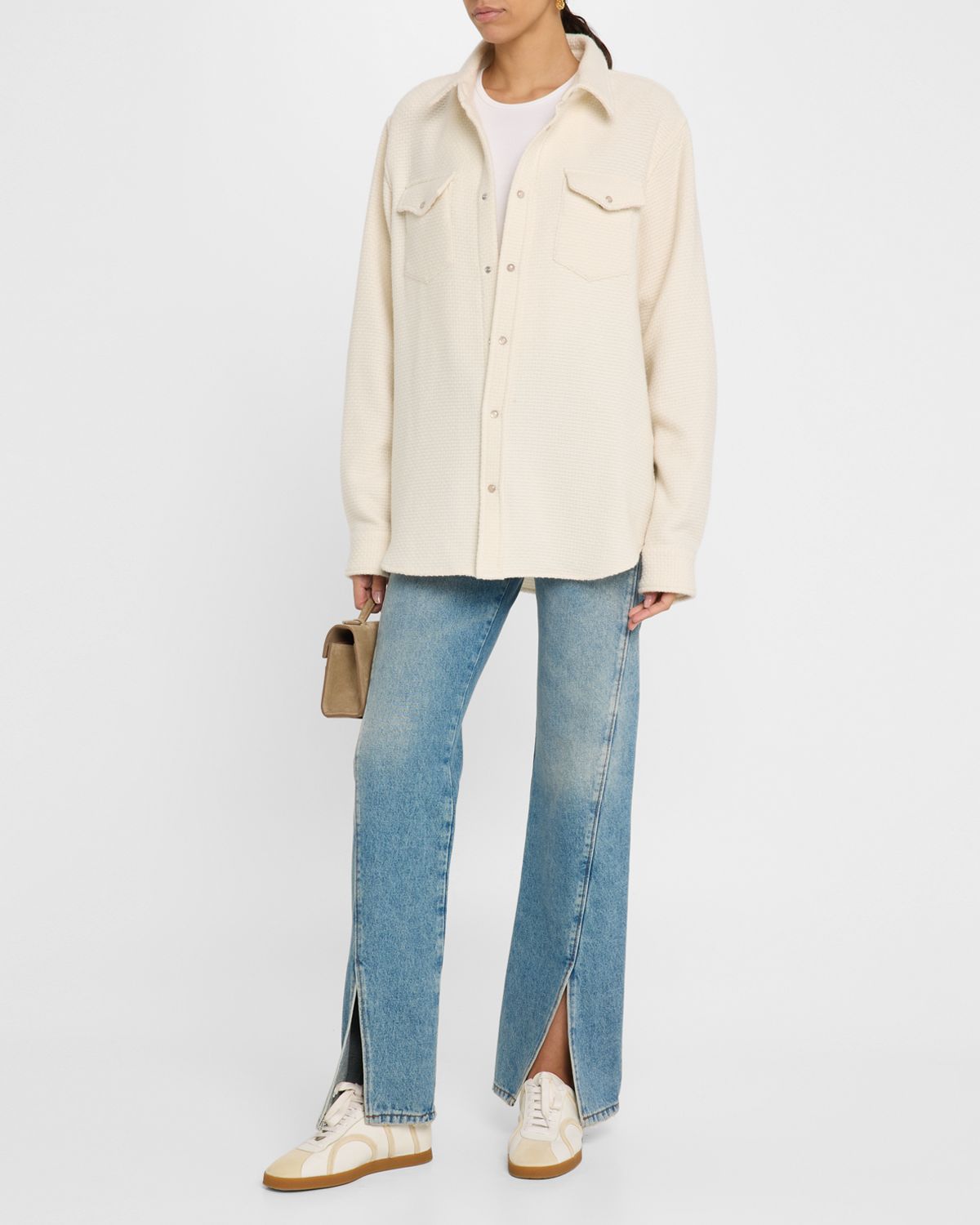 God 's True Cashmere Cashmere Waffle Knit Snap Collared Shirt