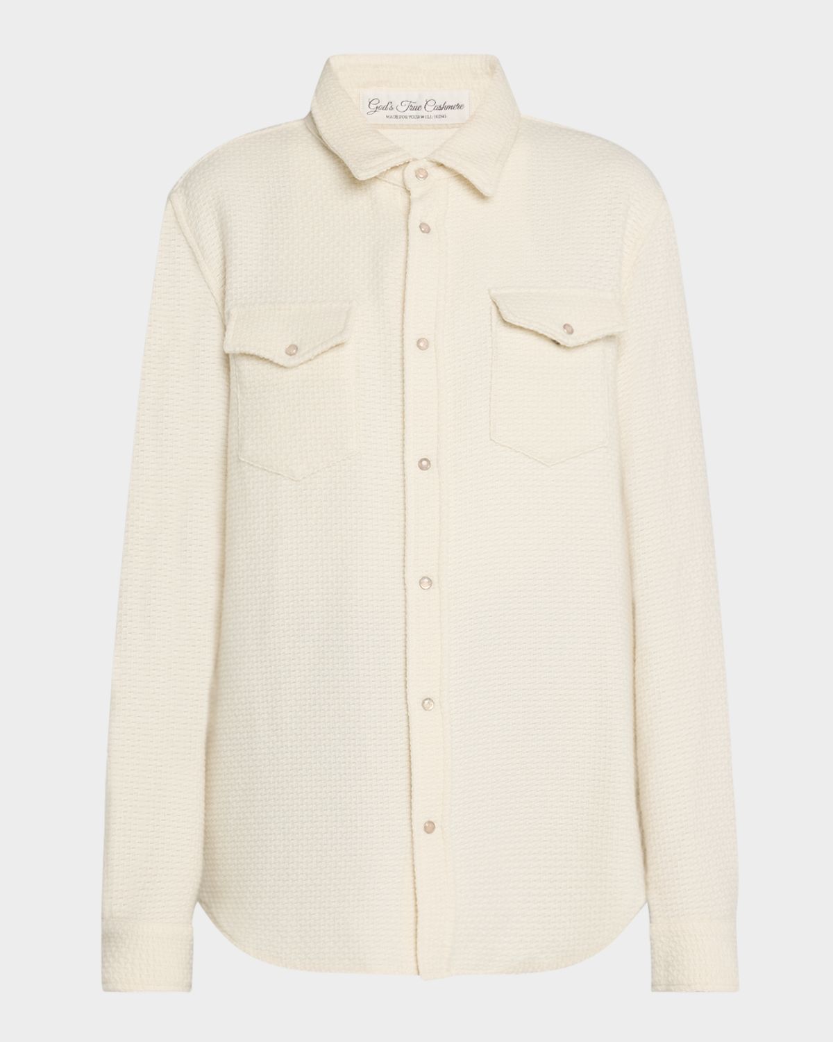 God 's True Cashmere Cashmere Waffle Knit Snap Collared Shirt