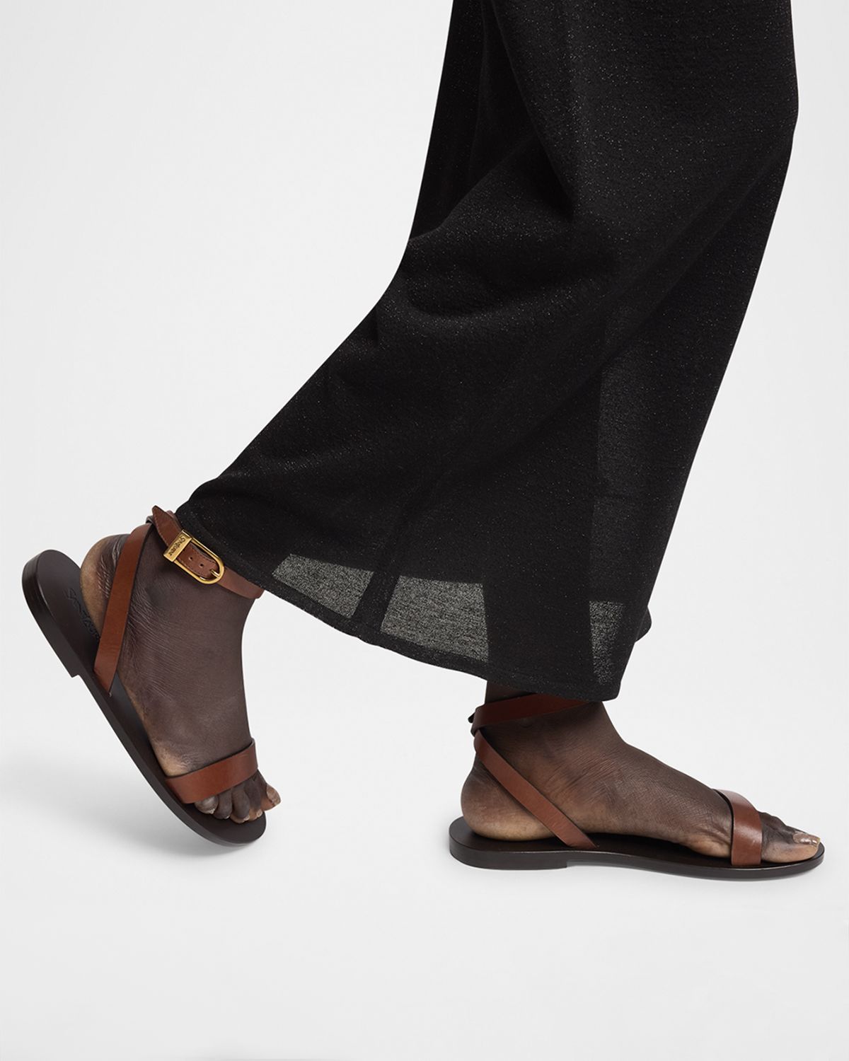 Saint Laurent Sahara Leather Ankle-Strap Sandals