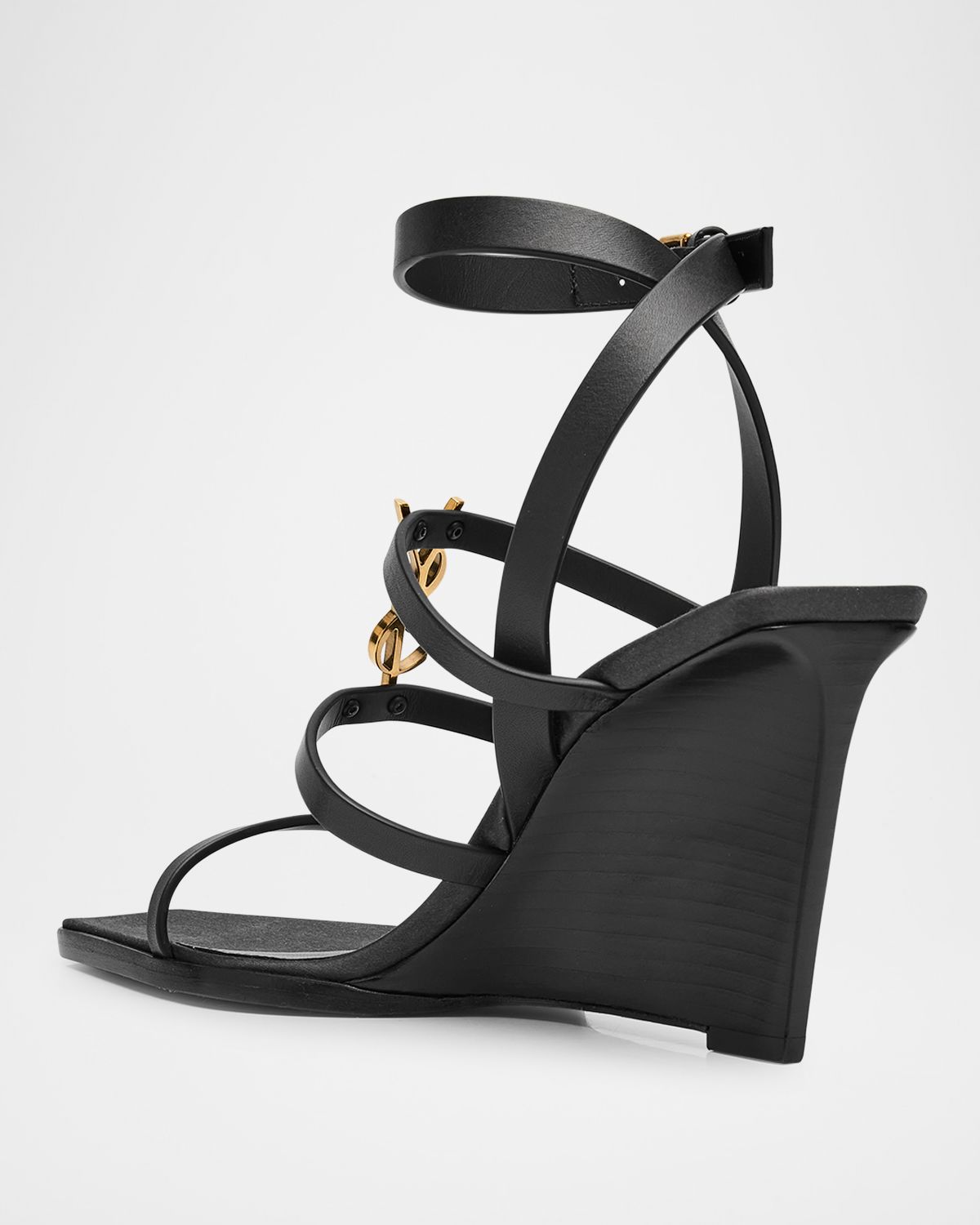 Saint Laurent Cassandra Leather YSL Wedge Sandals