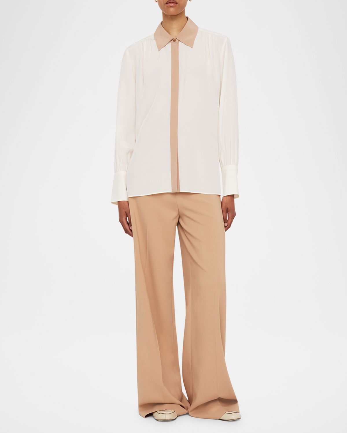 Joseph Evora Colorblock-Print Point-Collar Silk Blouse