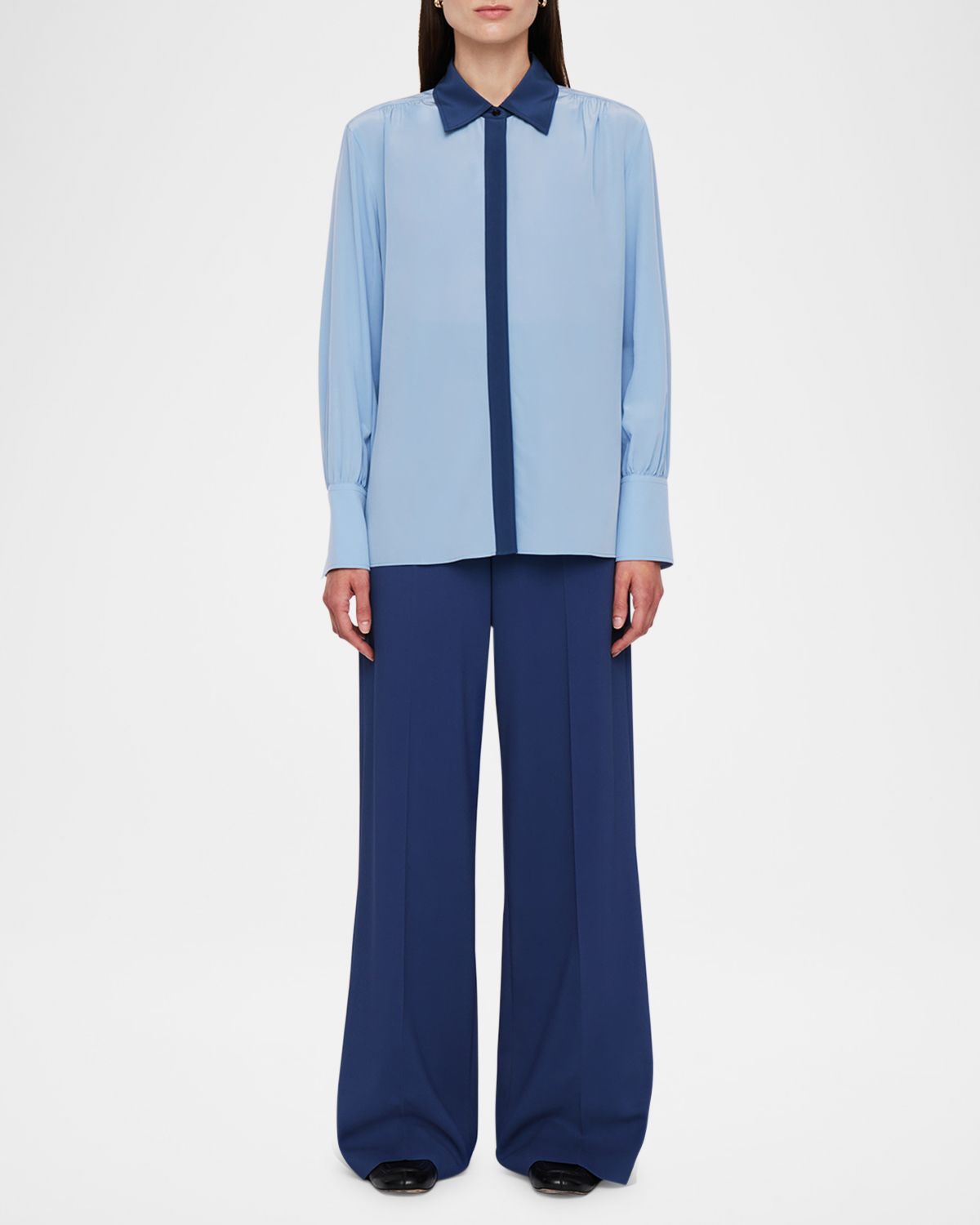 Joseph Evora Colorblock-Print Point-Collar Silk Blouse | Thumbnail 5