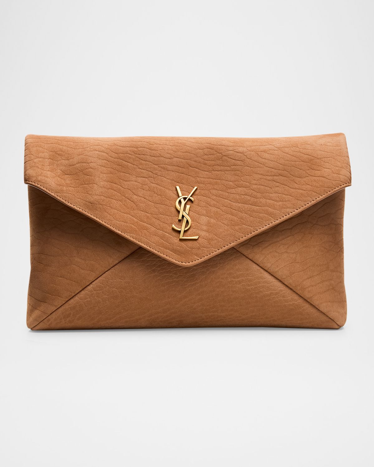 Saint Laurent Large YSL Envelope Pouch Clutch Bag in Pebbled Leather