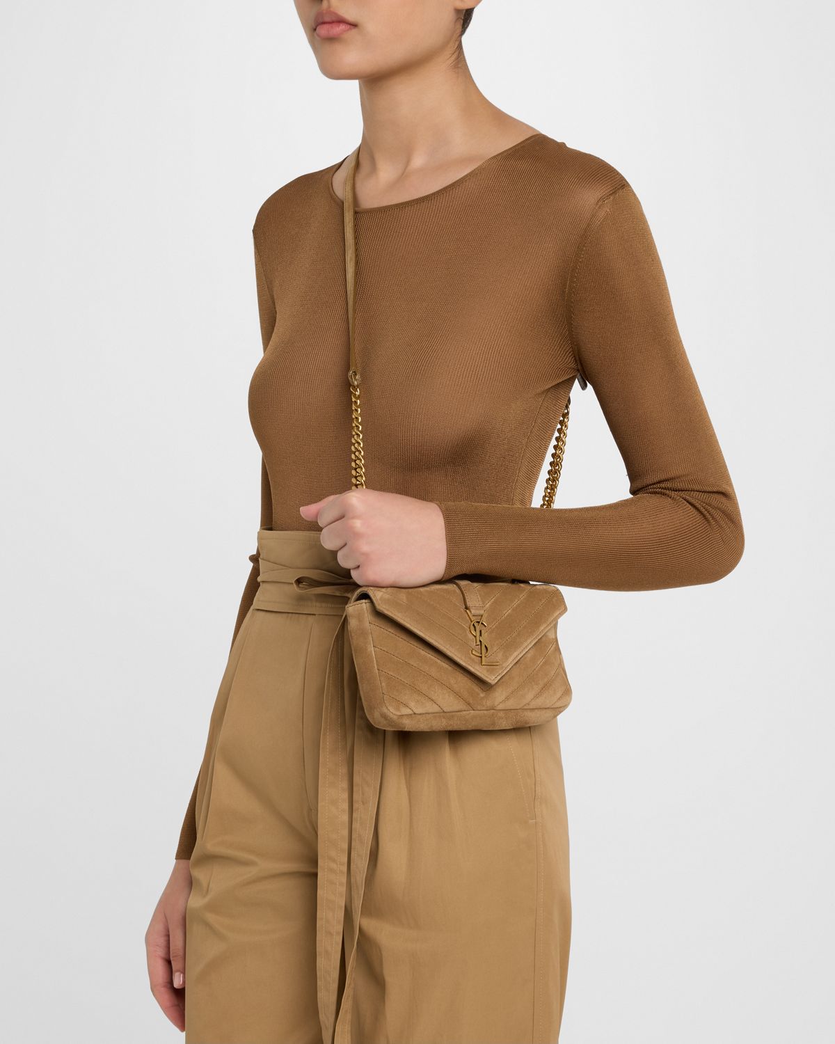 Saint Laurent College Mini Chain Shoulder Bag in Suede