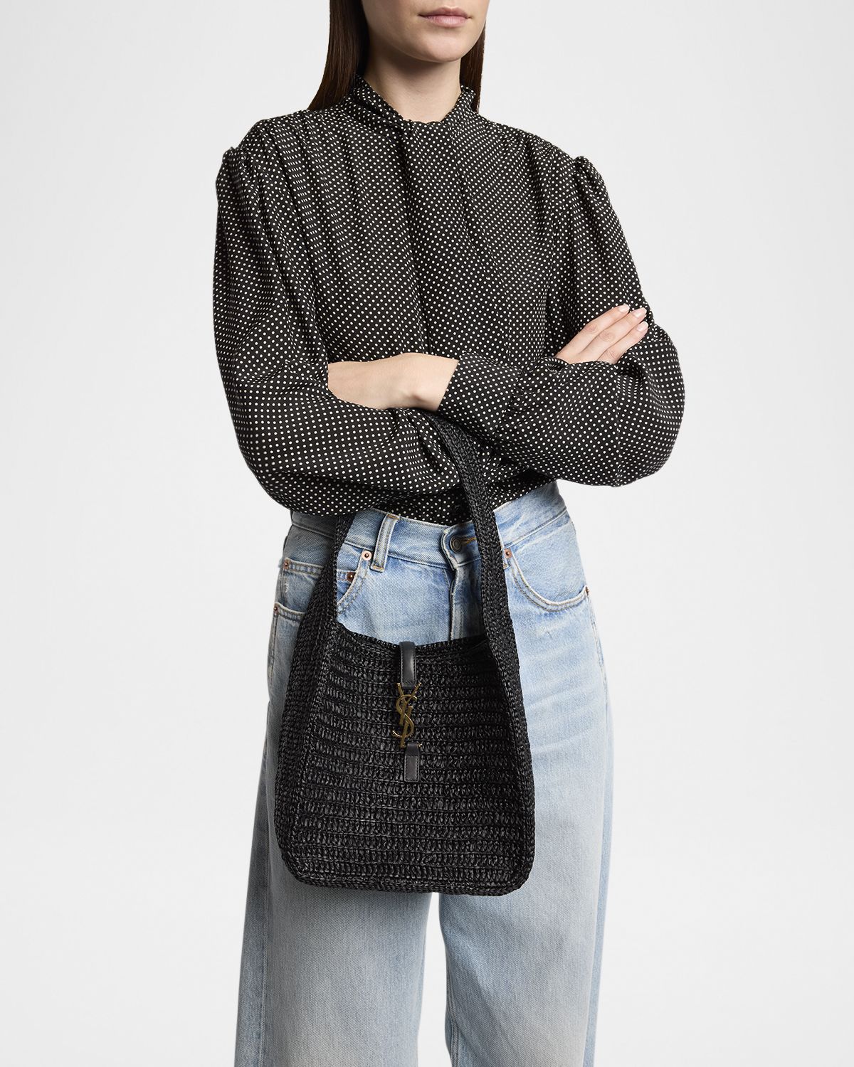 Saint Laurent Le 5 A 7 Small Hobo Bag in Raffia