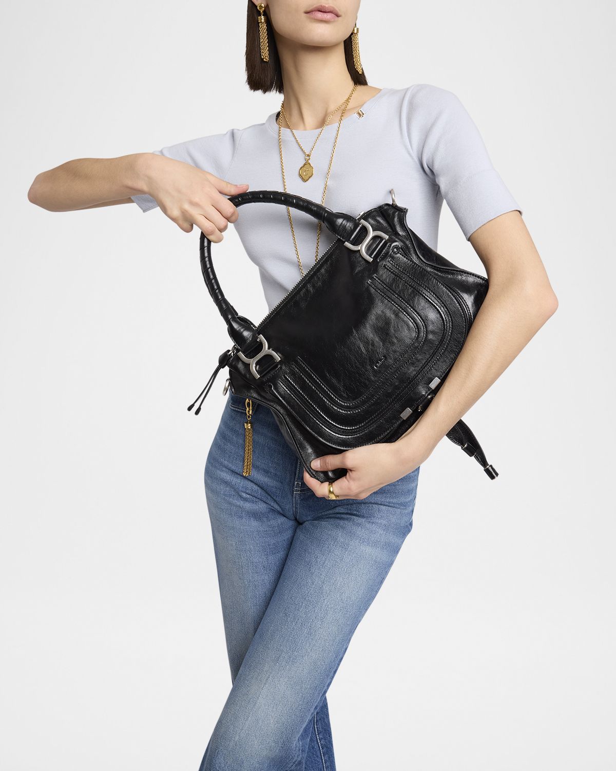 Chloe Marcie Medium Satchel Bag in Shiny Calfskin