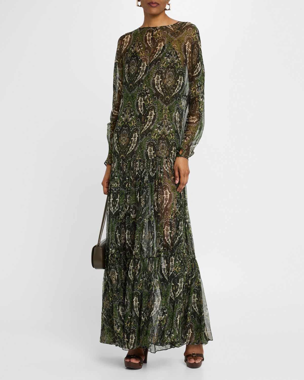 Saint Laurent Sheer Paisley Print Gown with Slip Underpinning