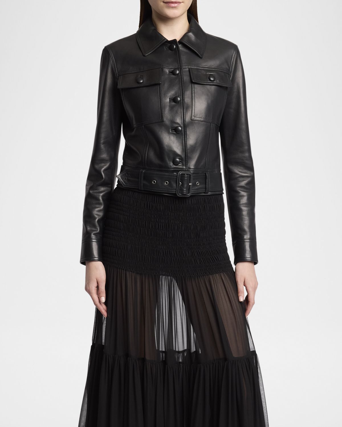 Saint Laurent Leather Button Down Jacket