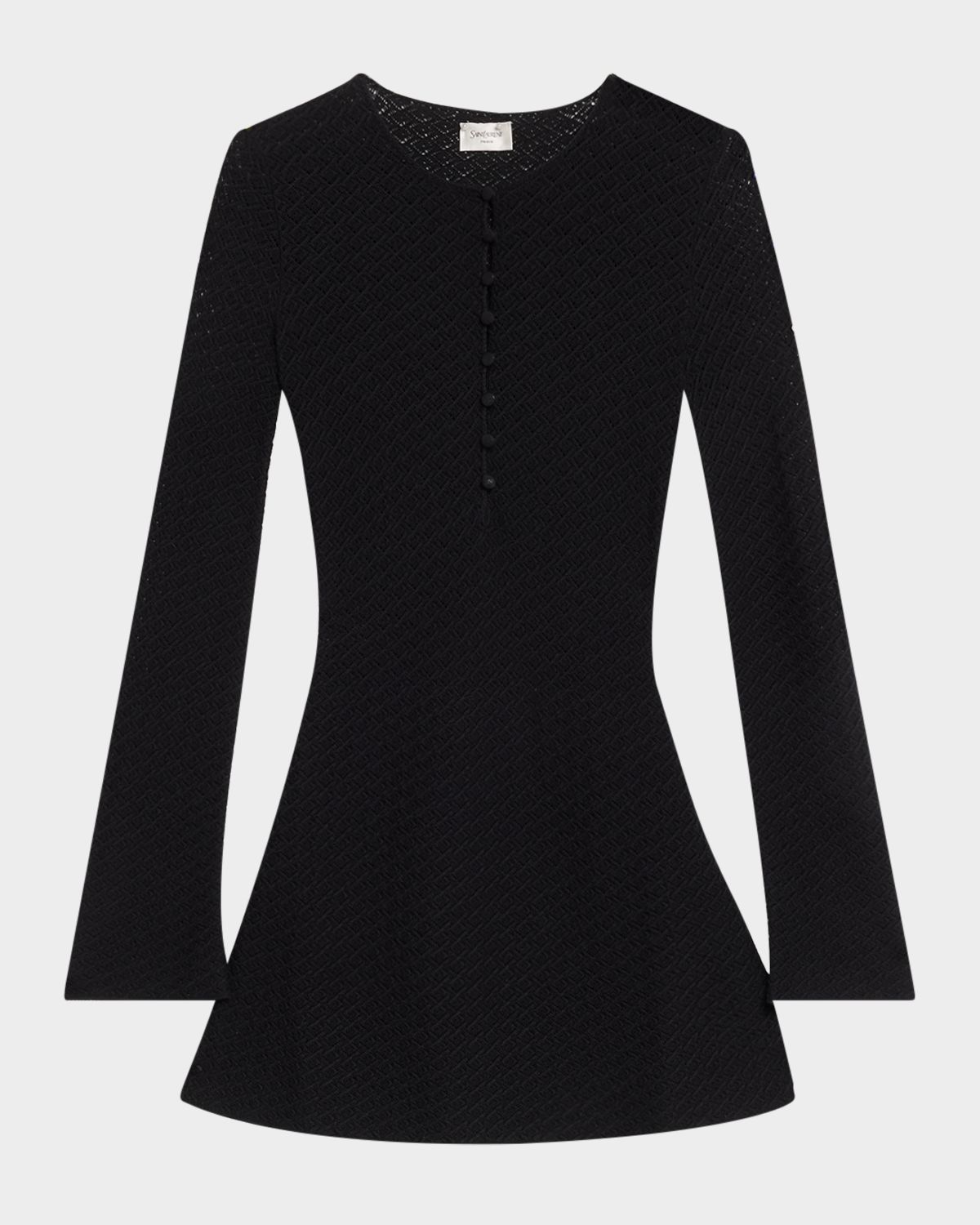 Saint Laurent Buttoned Long-Sleeve Knit Mini Dress