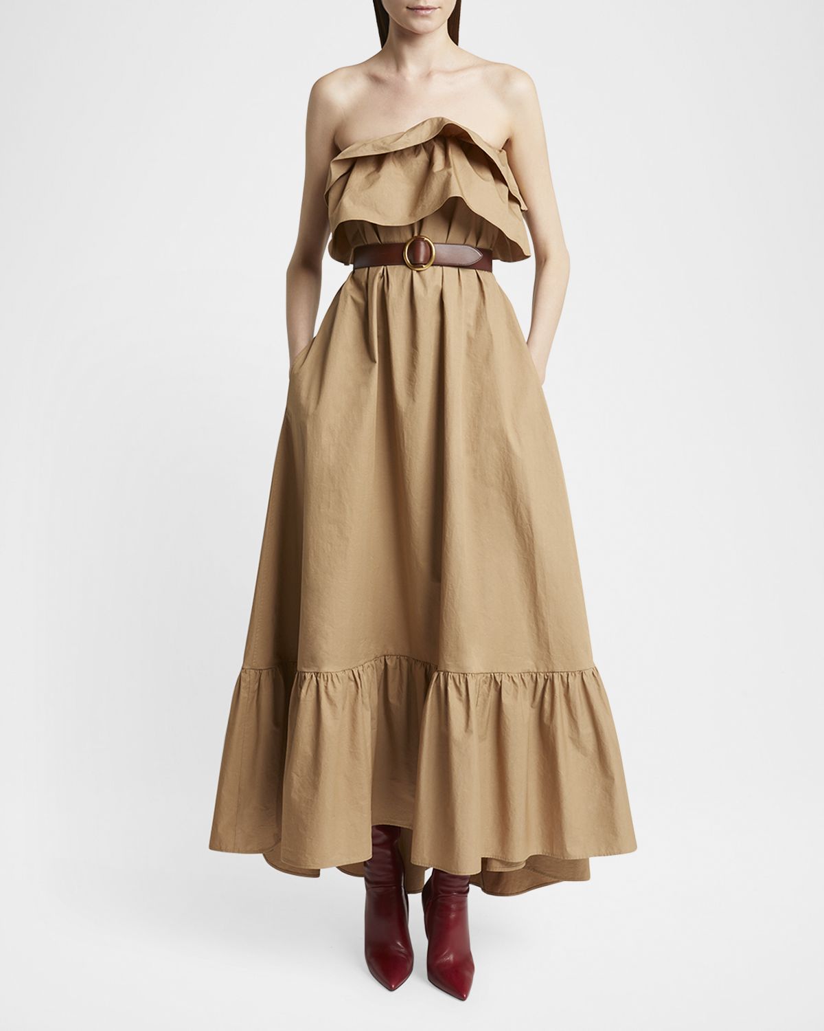 Saint Laurent Long Strapless Ruffled Dress
