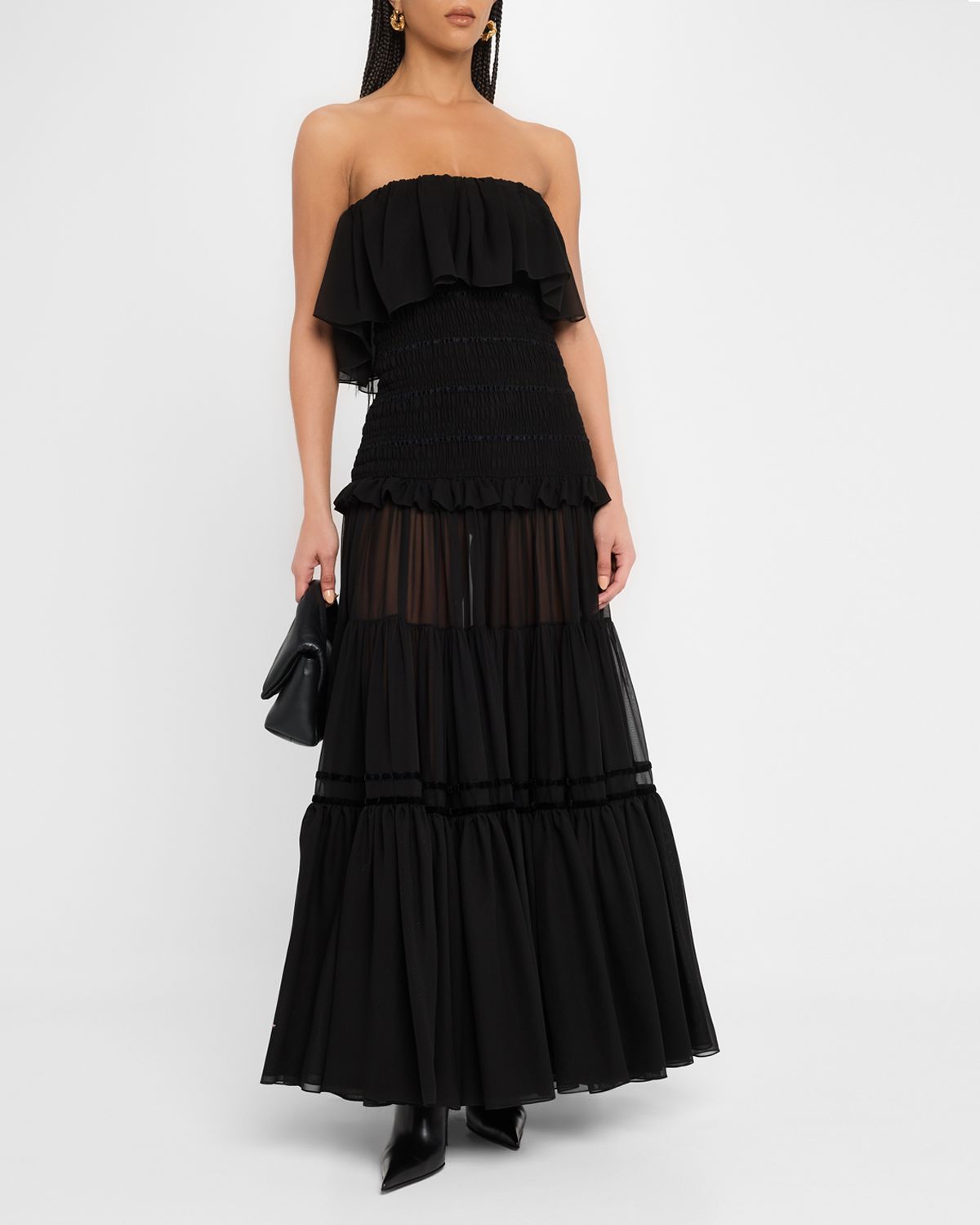 Saint Laurent Strapless Ruffle Tiered Maxi Dress