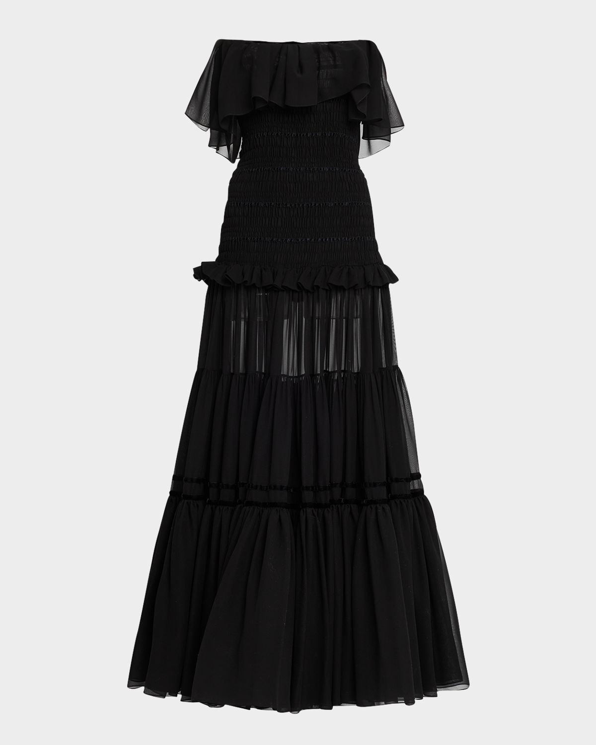 Saint Laurent Strapless Ruffle Tiered Maxi Dress