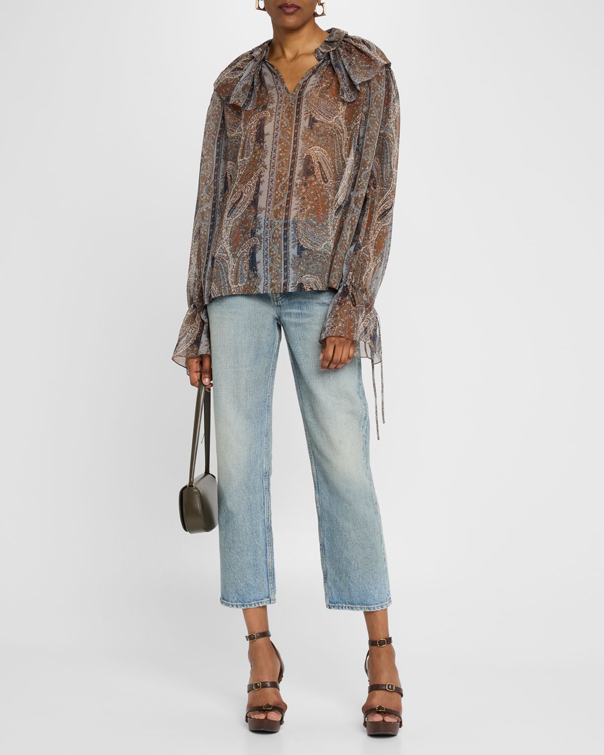 Saint Laurent Paisley Button Down Sheer Blouse - Women's Clothing