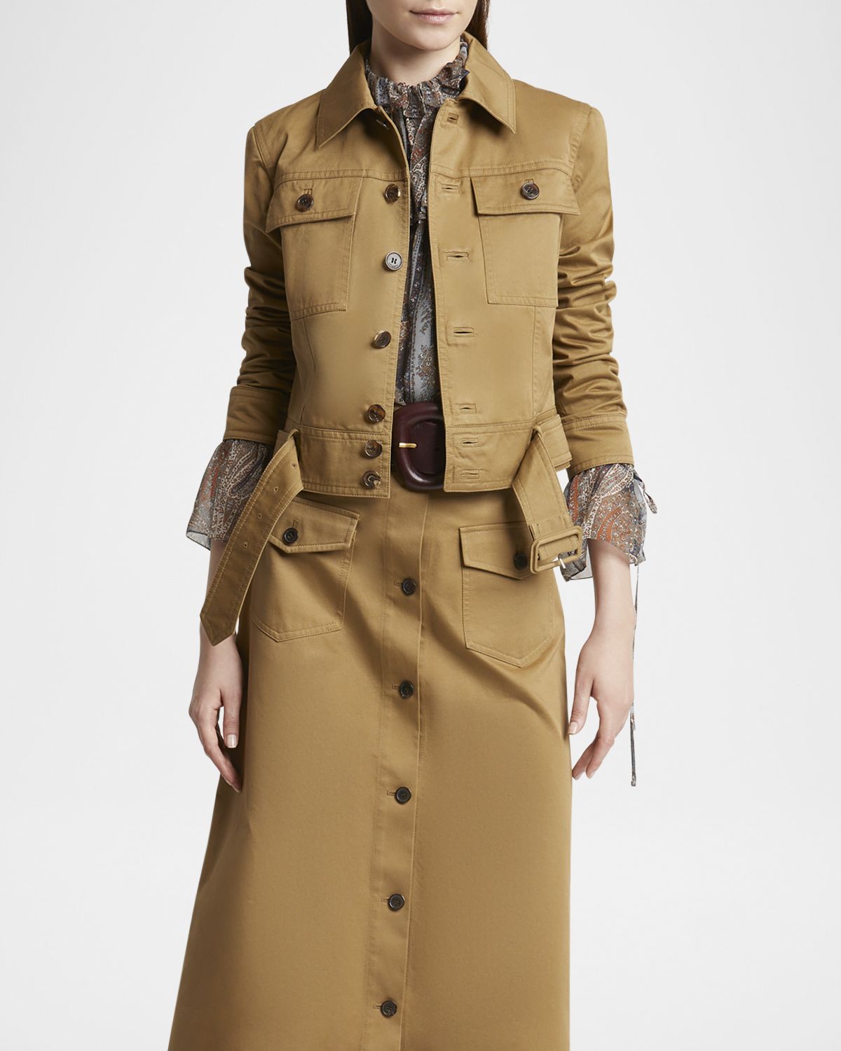 Saint Laurent Collared Button Down Belted Jacket