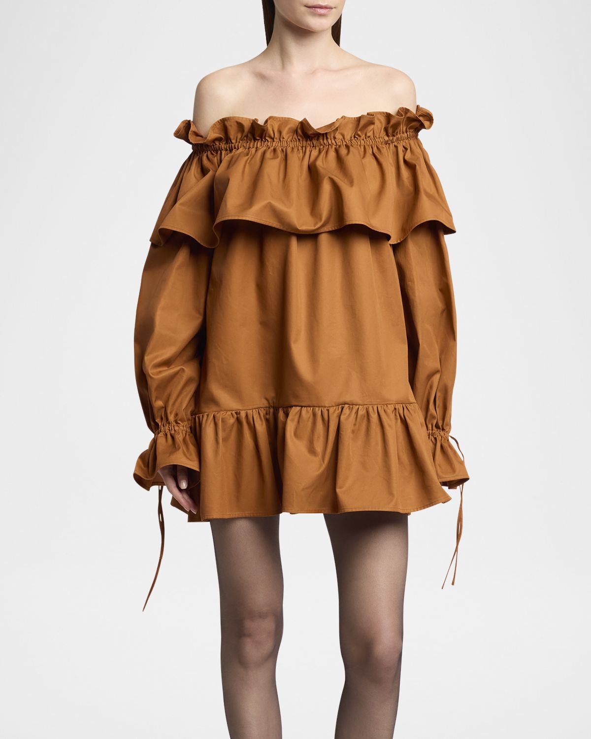 Saint Laurent Off-Shoulder Ruffled Mini Dress