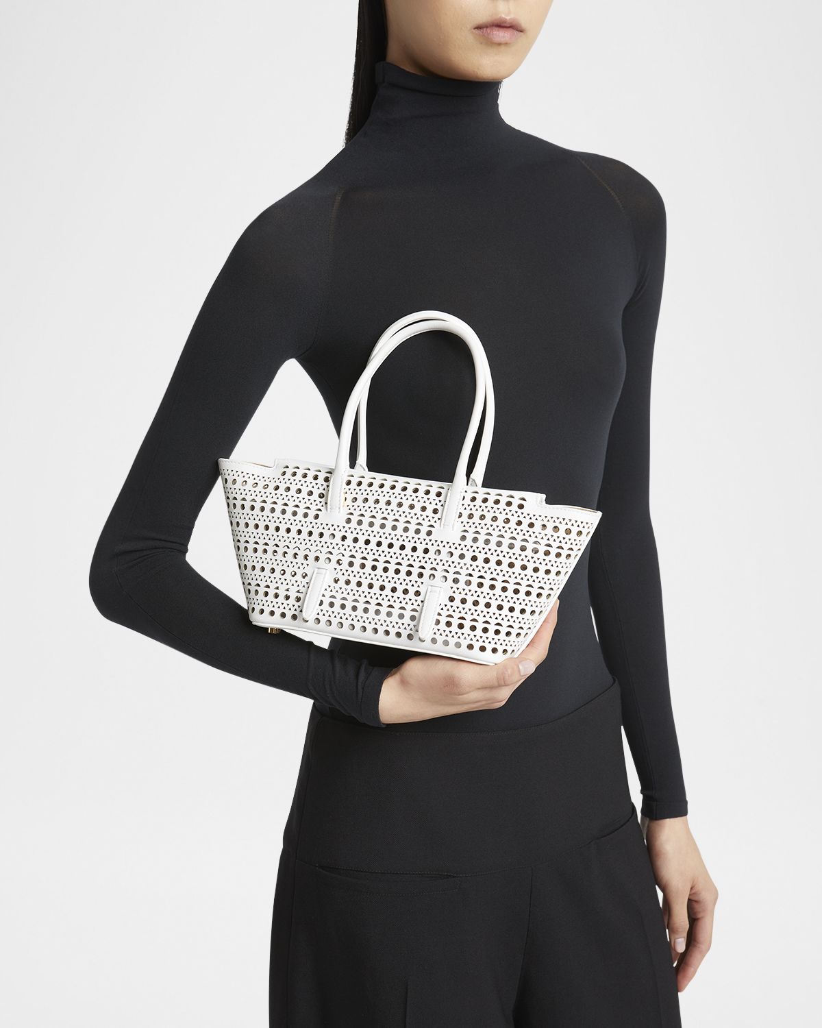 ALAIA Neo Mina 20 Perforated Leather Top-Handle Bag