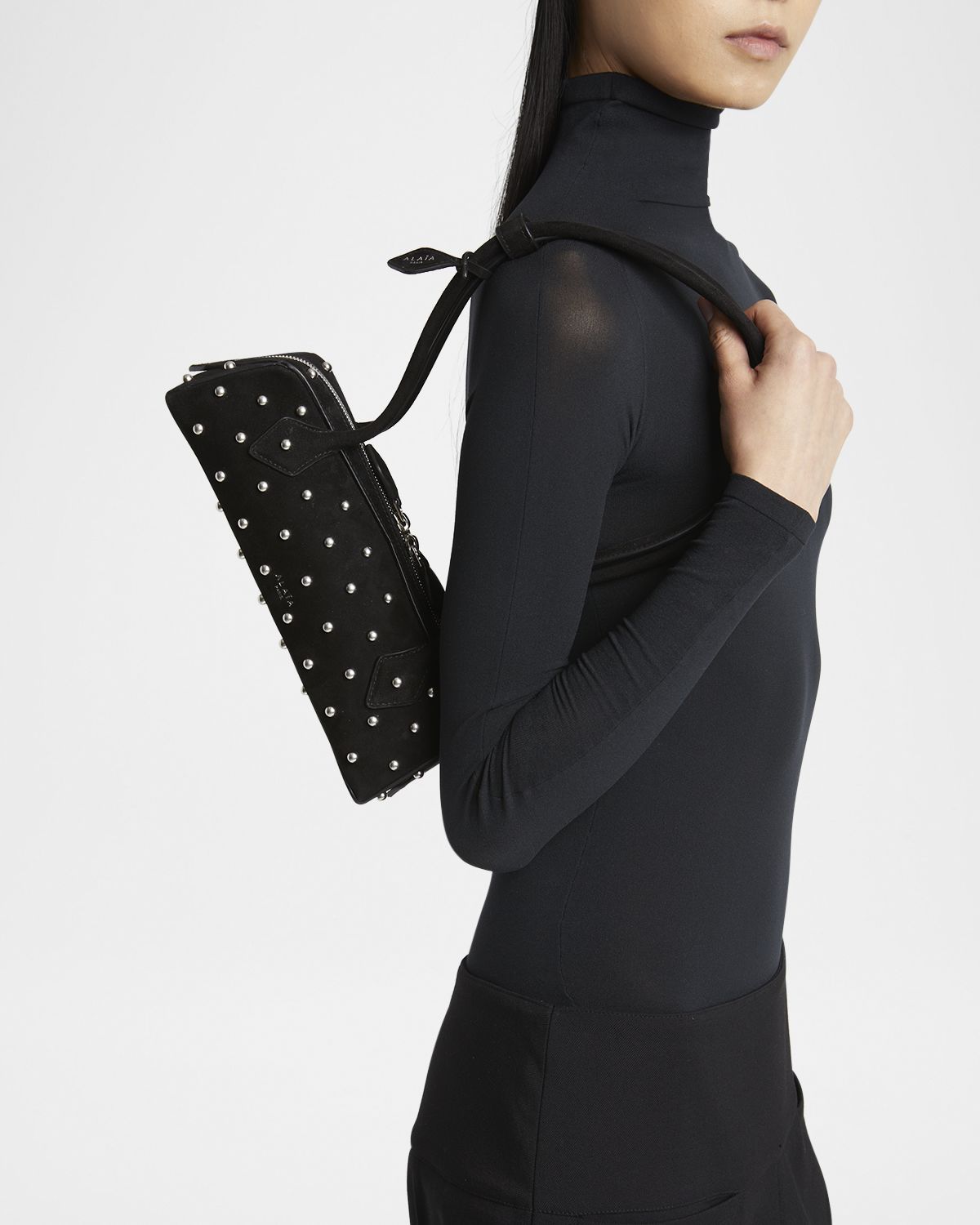 ALAIA Le Teckel Small Shoulder Bag in Studded Suede