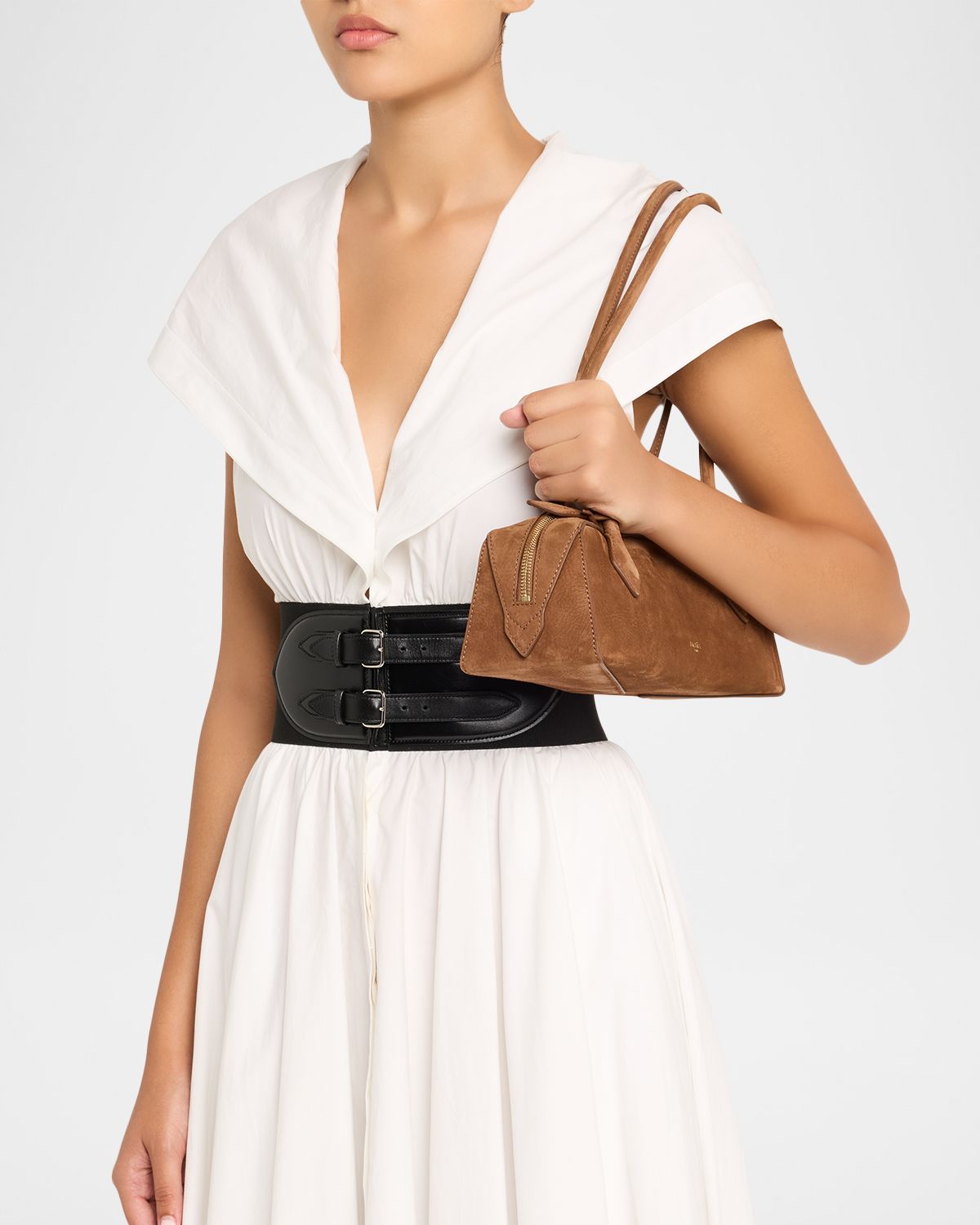 ALAIA Le Teckel Medium Suede Shoulder Bag