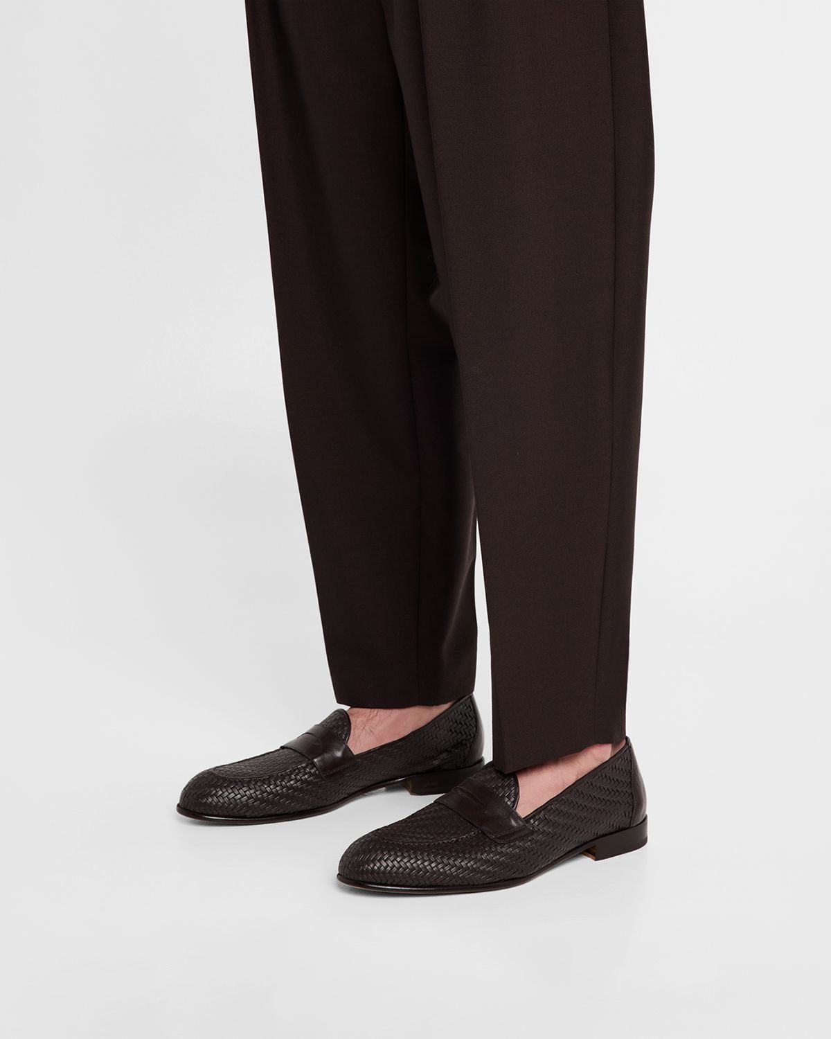 Brioni Men 's Woven Napa Leather Penny Loafers