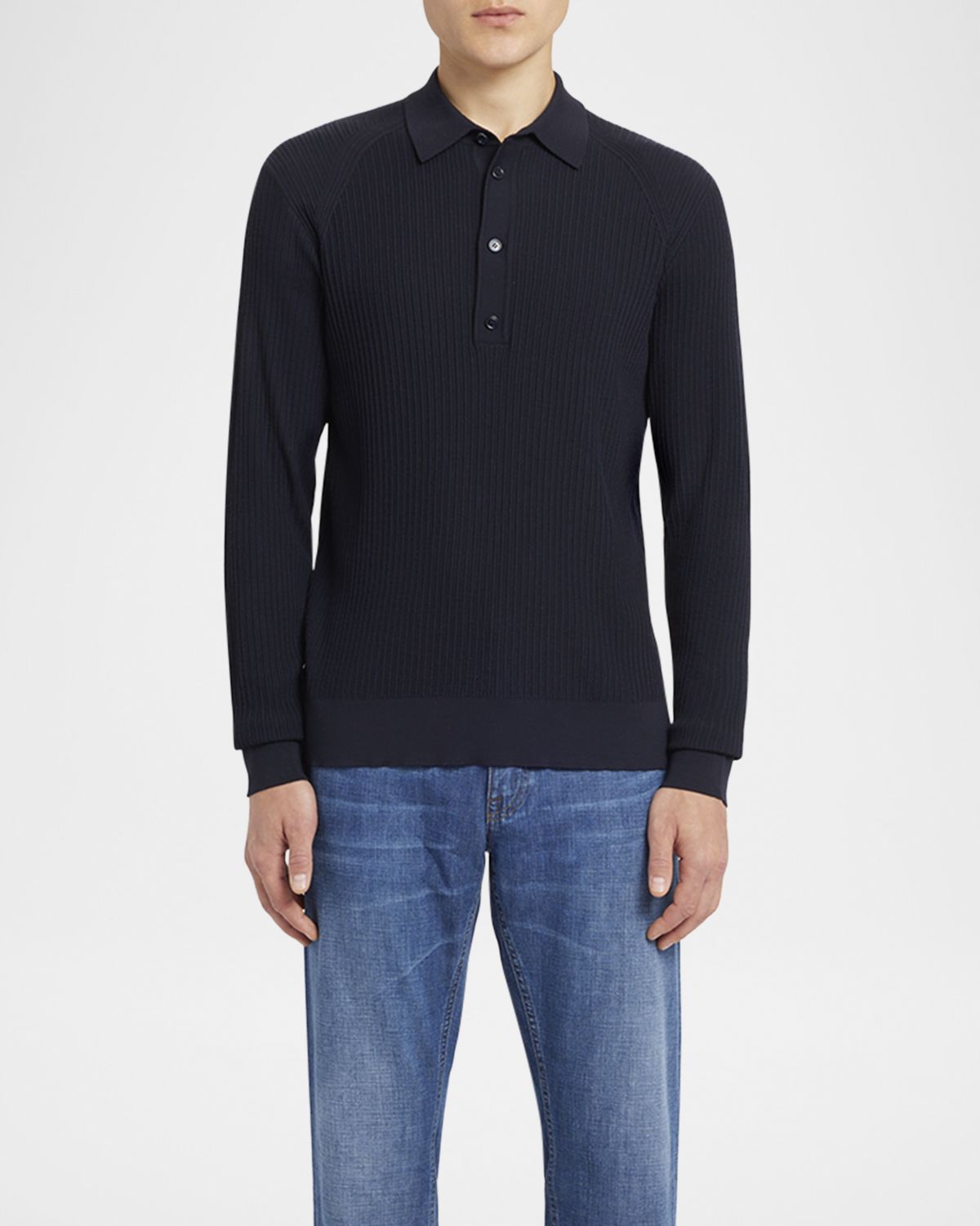 Brioni Men 's Wool Rib-Knit Polo Sweater