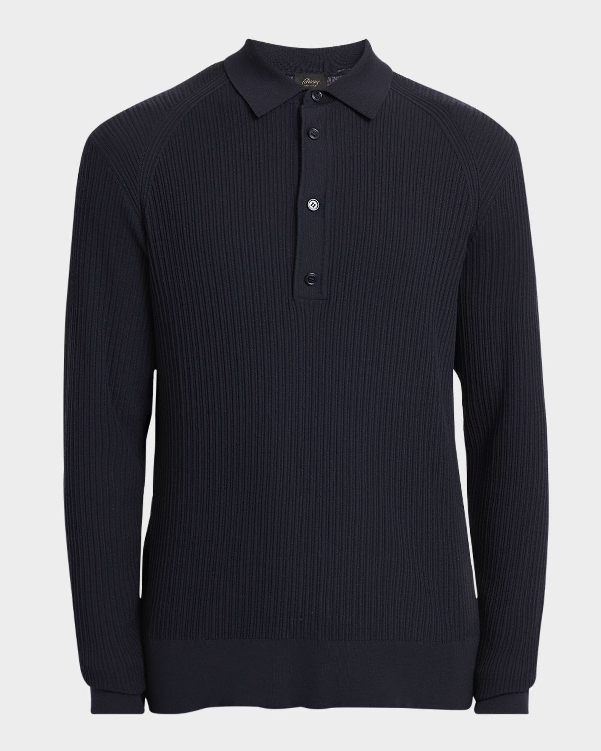 Brioni Men 's Wool Rib-Knit Polo Sweater