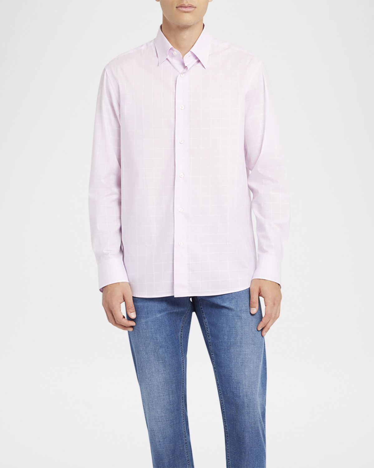 Brioni Men 's Cotton Windowpane Check Sport Shirt