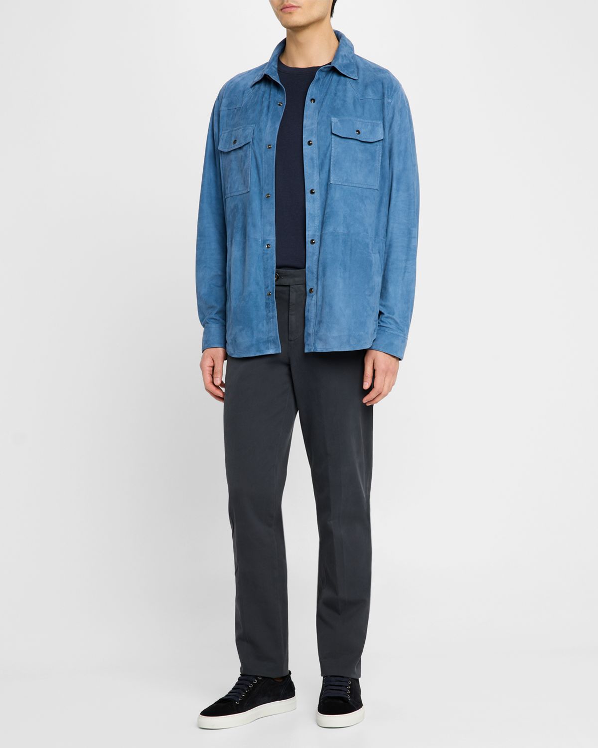 Brioni Men 's Suede Snap-Front Western Shirt