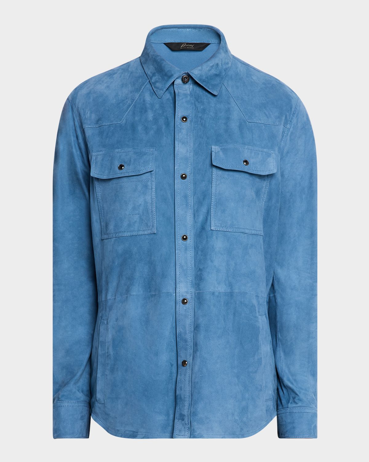 Brioni Men 's Suede Snap-Front Western Shirt