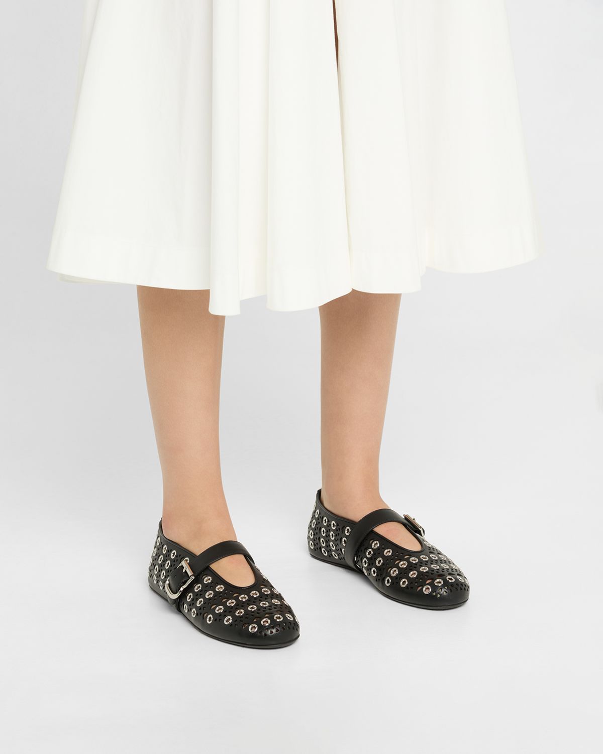 ALAIA Vienne Buckle Eyelet & Laser-Cut Leather Ballet Flats