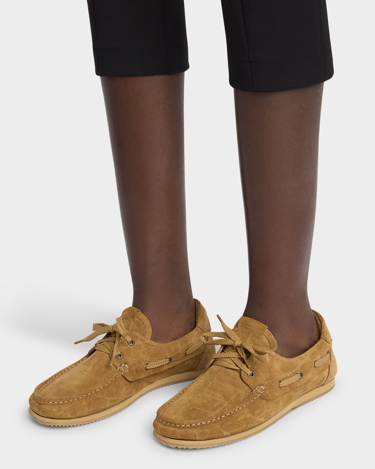 Jacquemus Moc-Toe Croc-Embossed Suede Boat Shoes | Thumbnail 5
