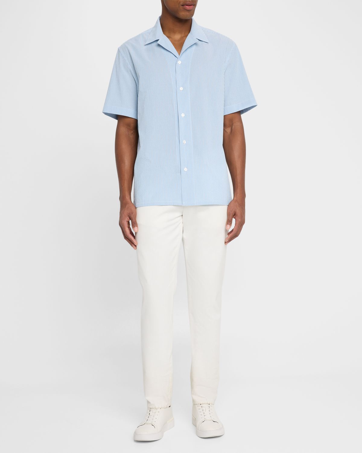 Brioni Men 's Stripe Cotton Seersucker Short-Sleeve Shirt