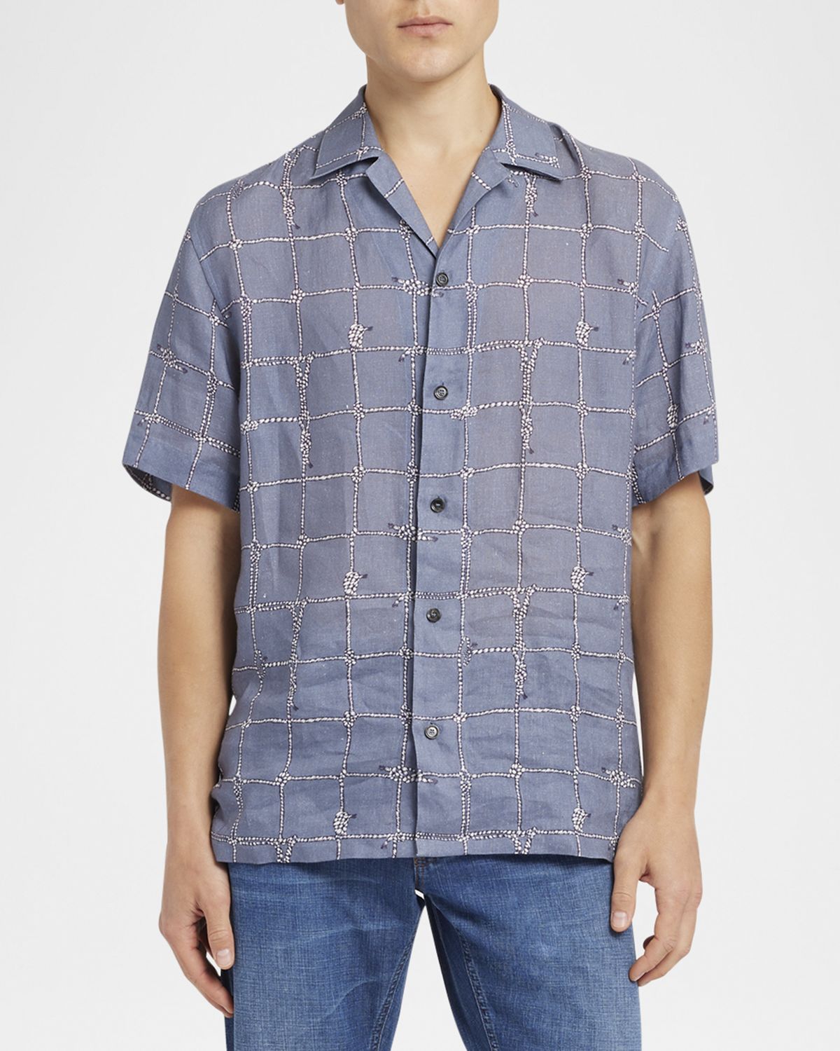 Brioni Men 's Nautical Linen Camp Shirt
