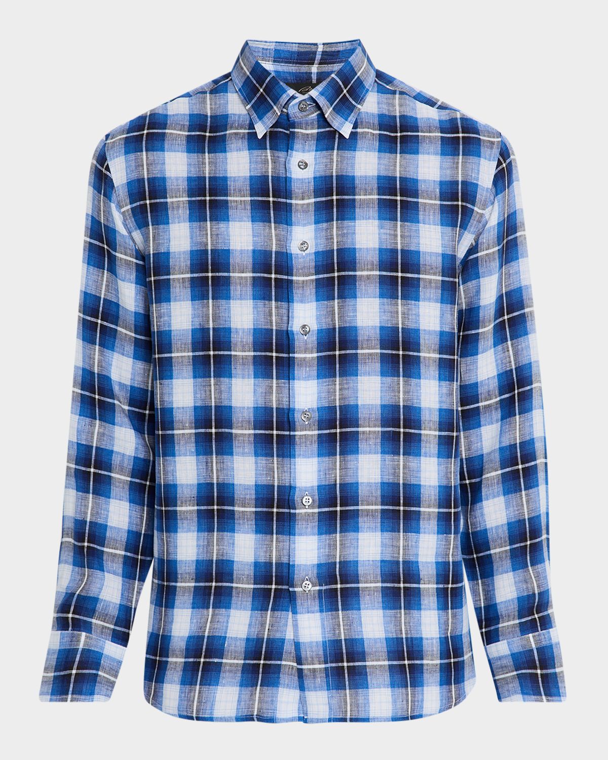 Brioni Men 's Linen Madras Check Casual Button-Down Shirt