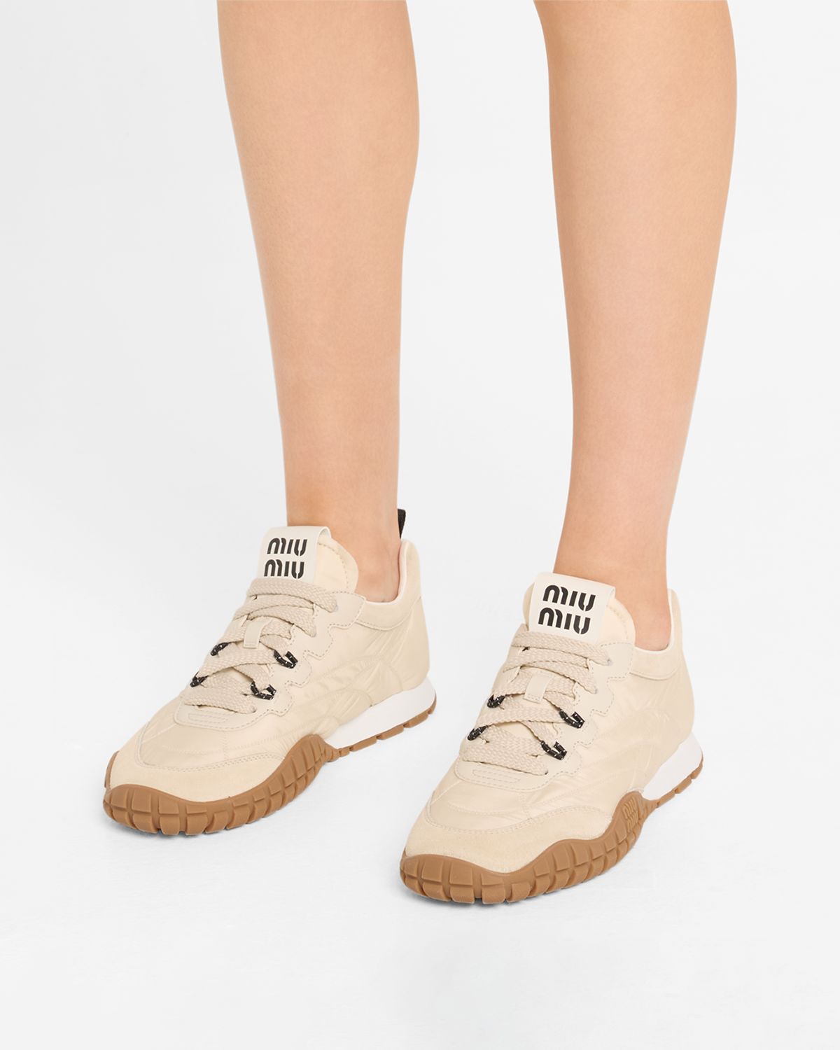Miu Miu Low-Top Nylon & Leather Sneakers