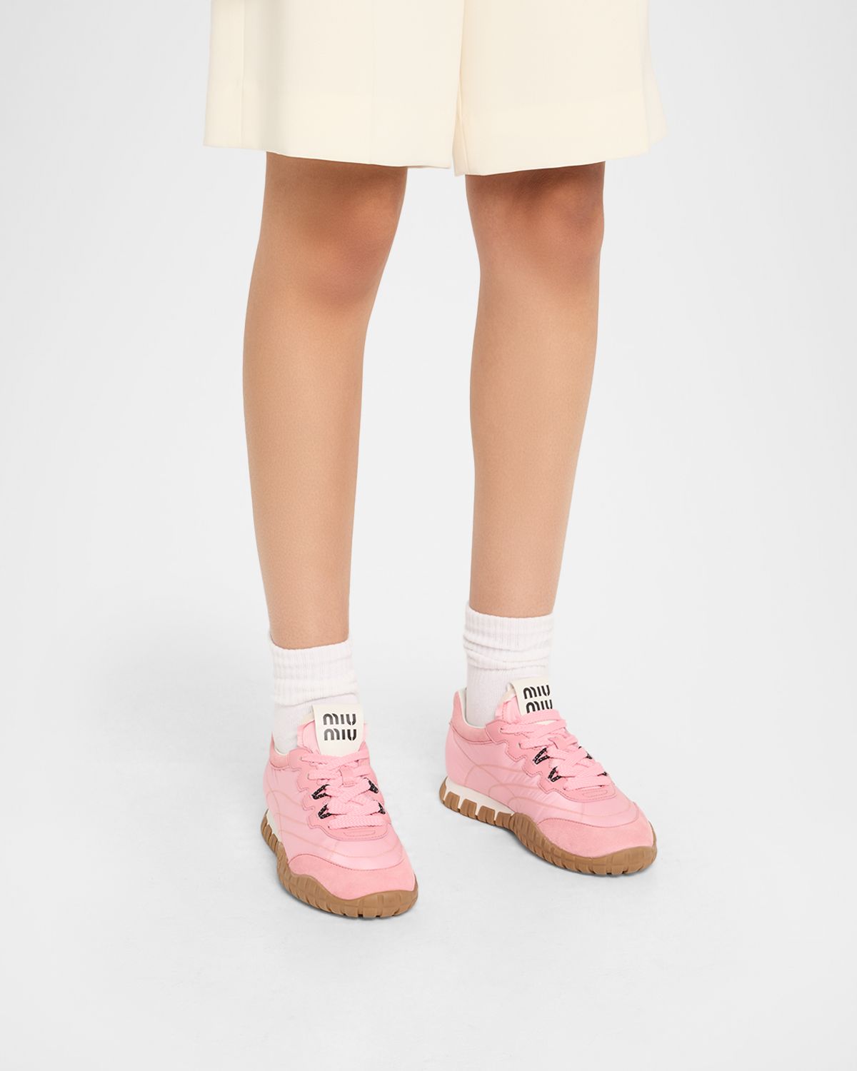 Miu Miu Low-Top Nylon & Leather Sneakers
