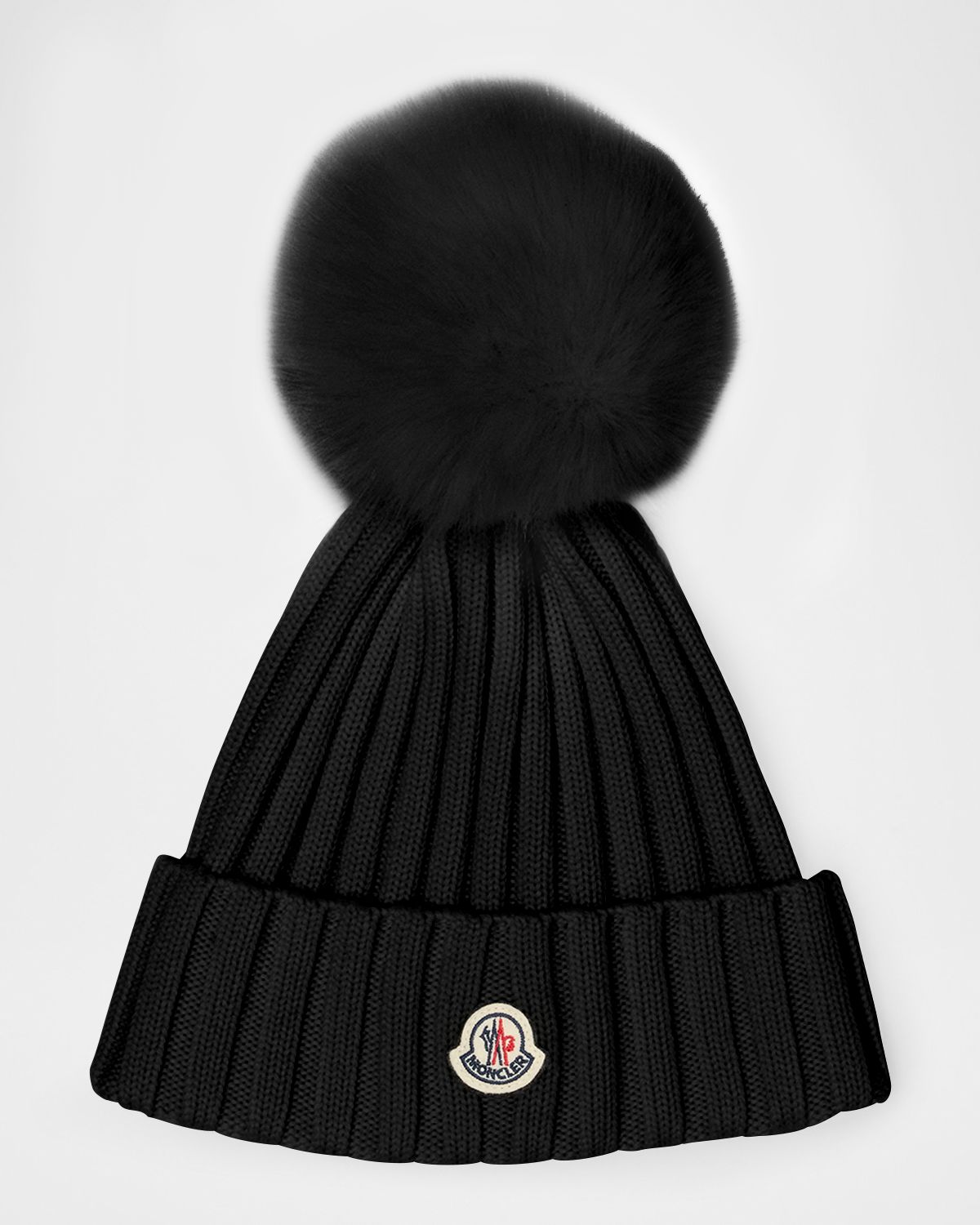 Moncler Ribbed Logo Beanie with Faux Fur Pom | Thumbnail 3