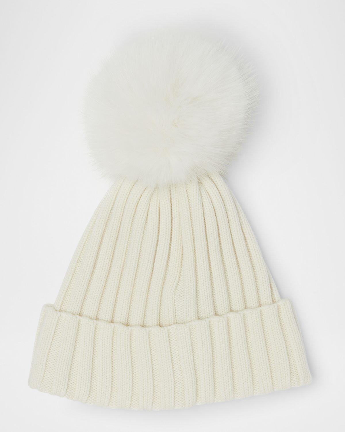 Moncler Ribbed Logo Beanie with Faux Fur Pom