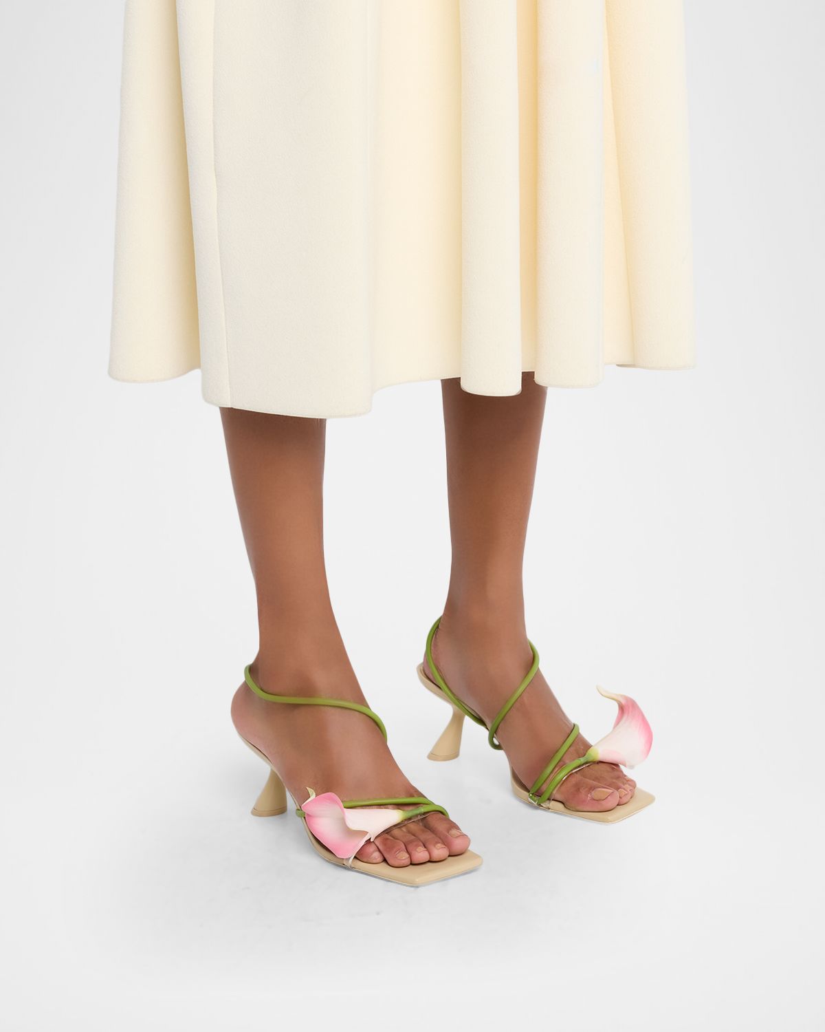 Cult Gaia Ria Calla Lily Leather Comma-Heel Sandals