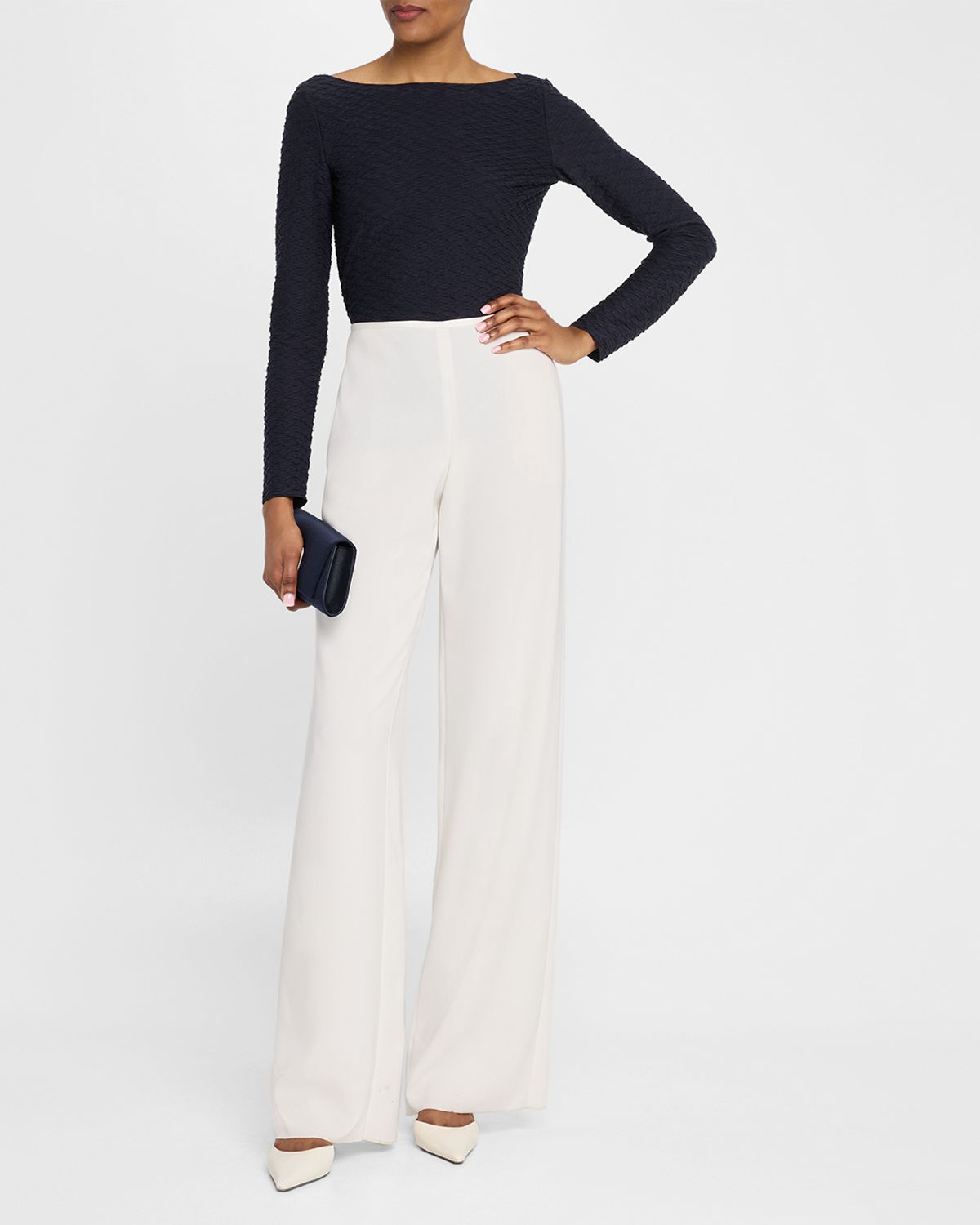 Emporio Armani Bateau-Neck Textured Jersey Blouse