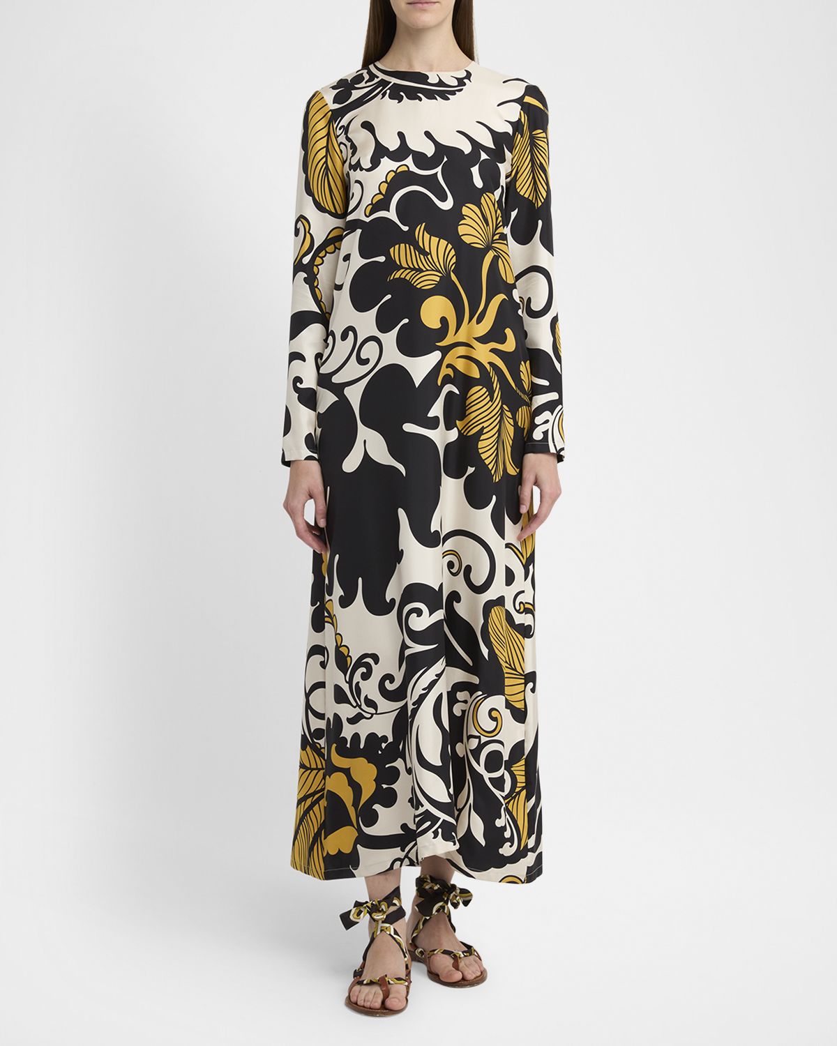 La DoubleJ Marea-Print Long-Sleeve Maxi Swing Dress