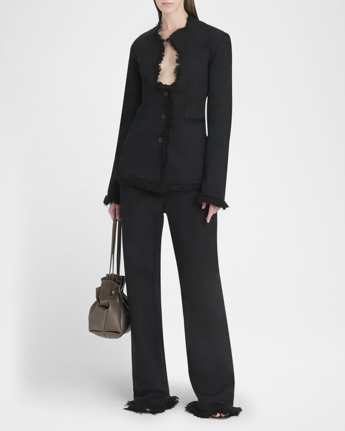 Ferragamo Fringe-Trim Plunge Blazer