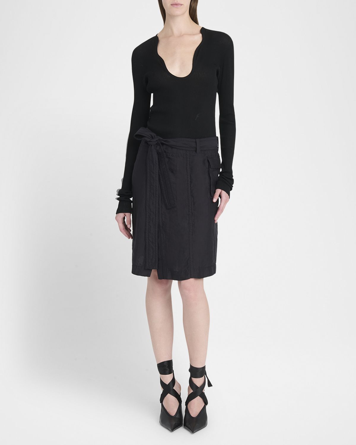 Ferragamo Wavy Scoop-Neck Long-Sleeve Top