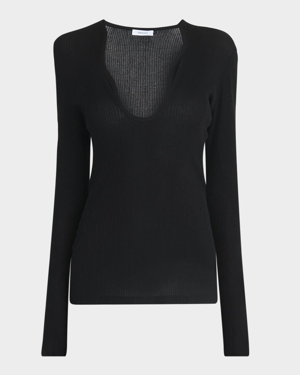 Ferragamo Wavy Scoop-Neck Long-Sleeve Top