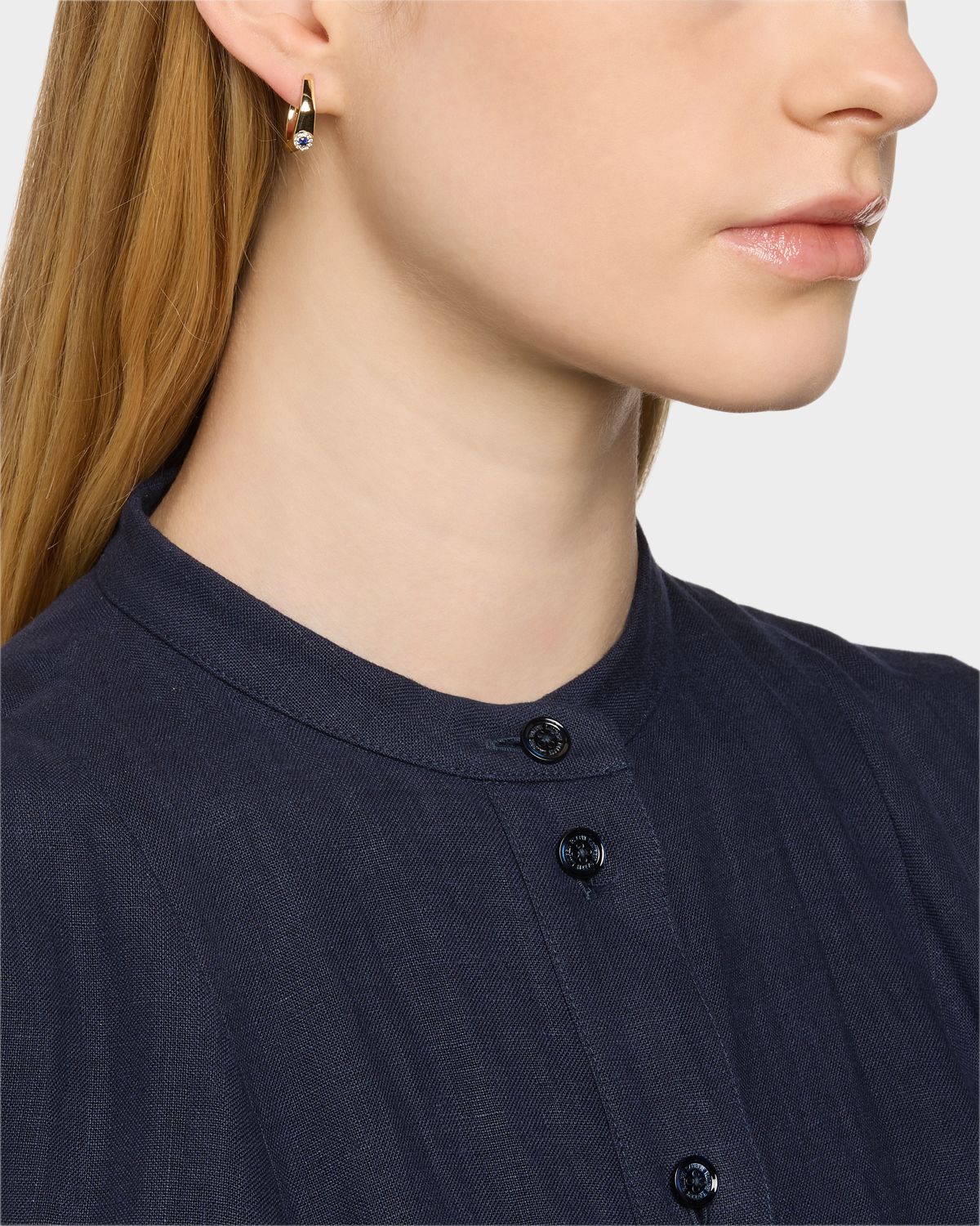 Kastel Jewelry 14K Yellow Gold Rectangle Small Diamond and Sapphire Huggie Earrings