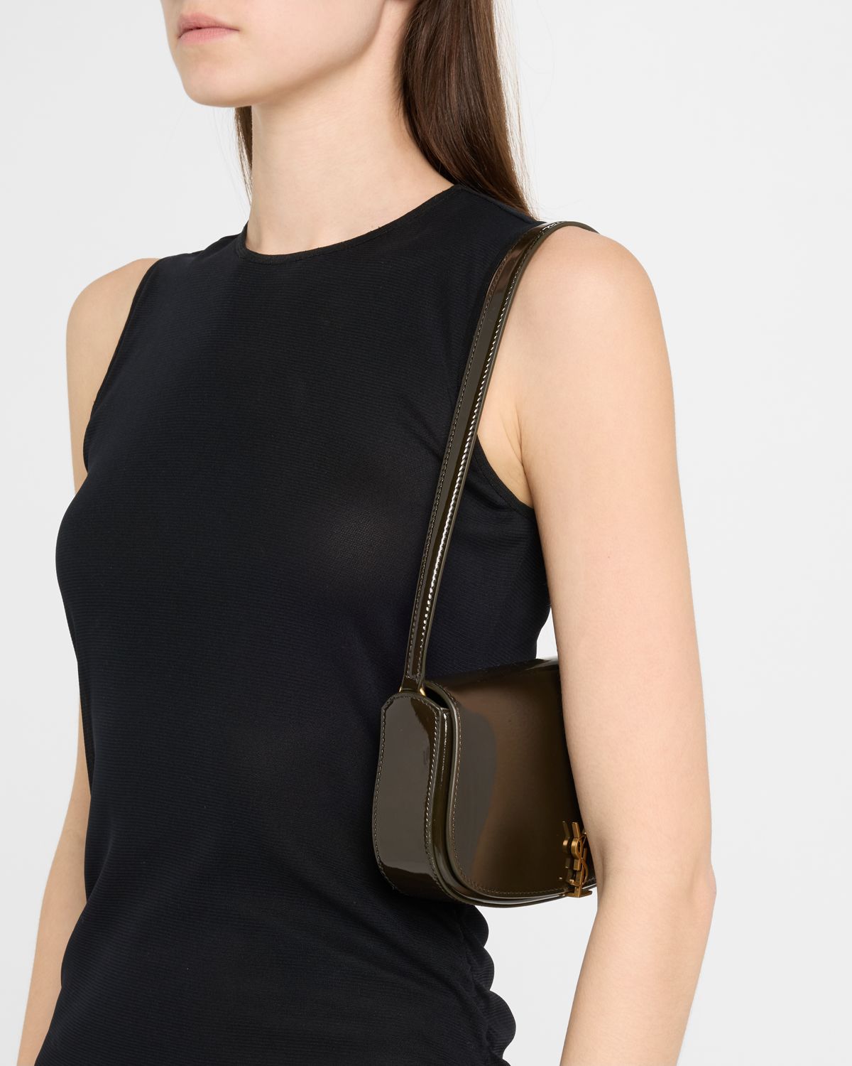 Saint Laurent Mini YSL Flap Shoulder Bag in Patent Leather